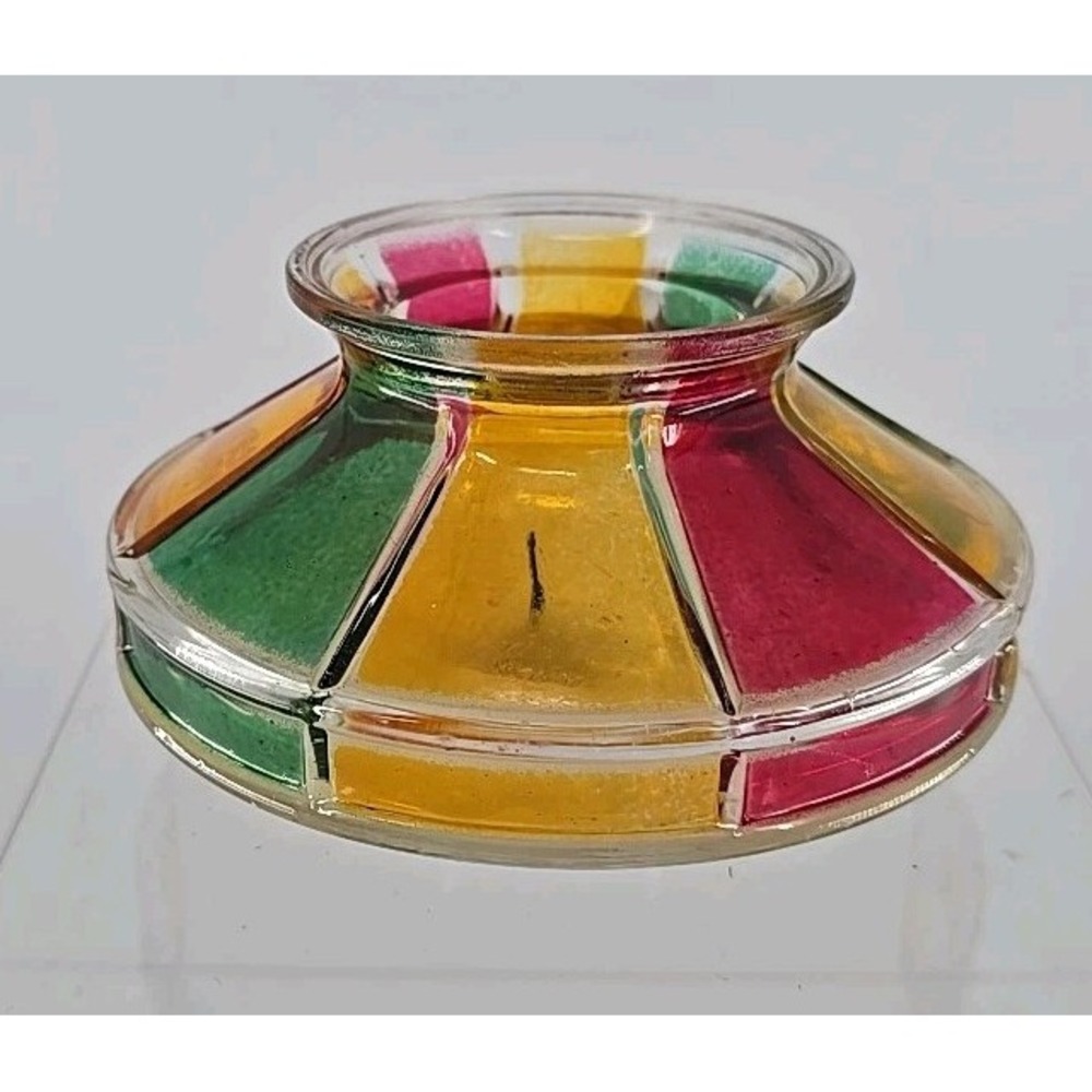 VINTAGE Red, Green, And Yellow Painted Glass Votive Tealight Candle Holder
